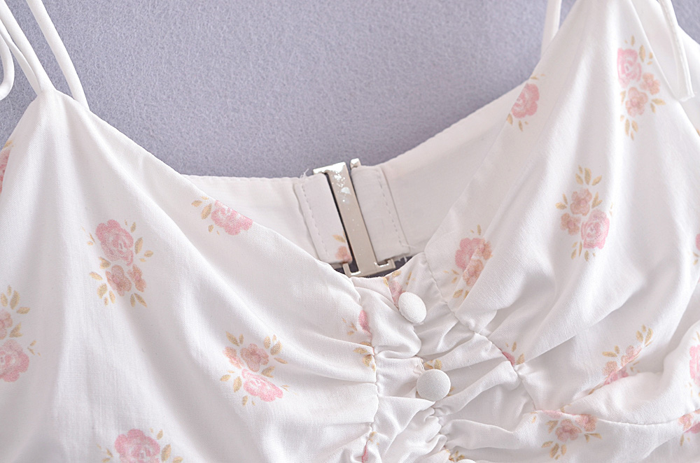 V-neck Brace A- line Pleated Romantic Floral Print Lace-up Dress - Dresses - Uniqistic.com