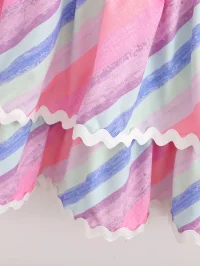 Summer Ribbon Patchwork Stripes Shoulder Tiered Dress