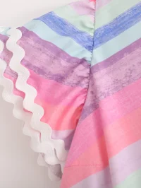 Summer Ribbon Patchwork Stripes Shoulder Tiered Dress