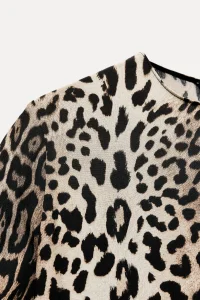 Women Clothing Summer Casual Animal Print Short Sleeve Mid Length Dress Women