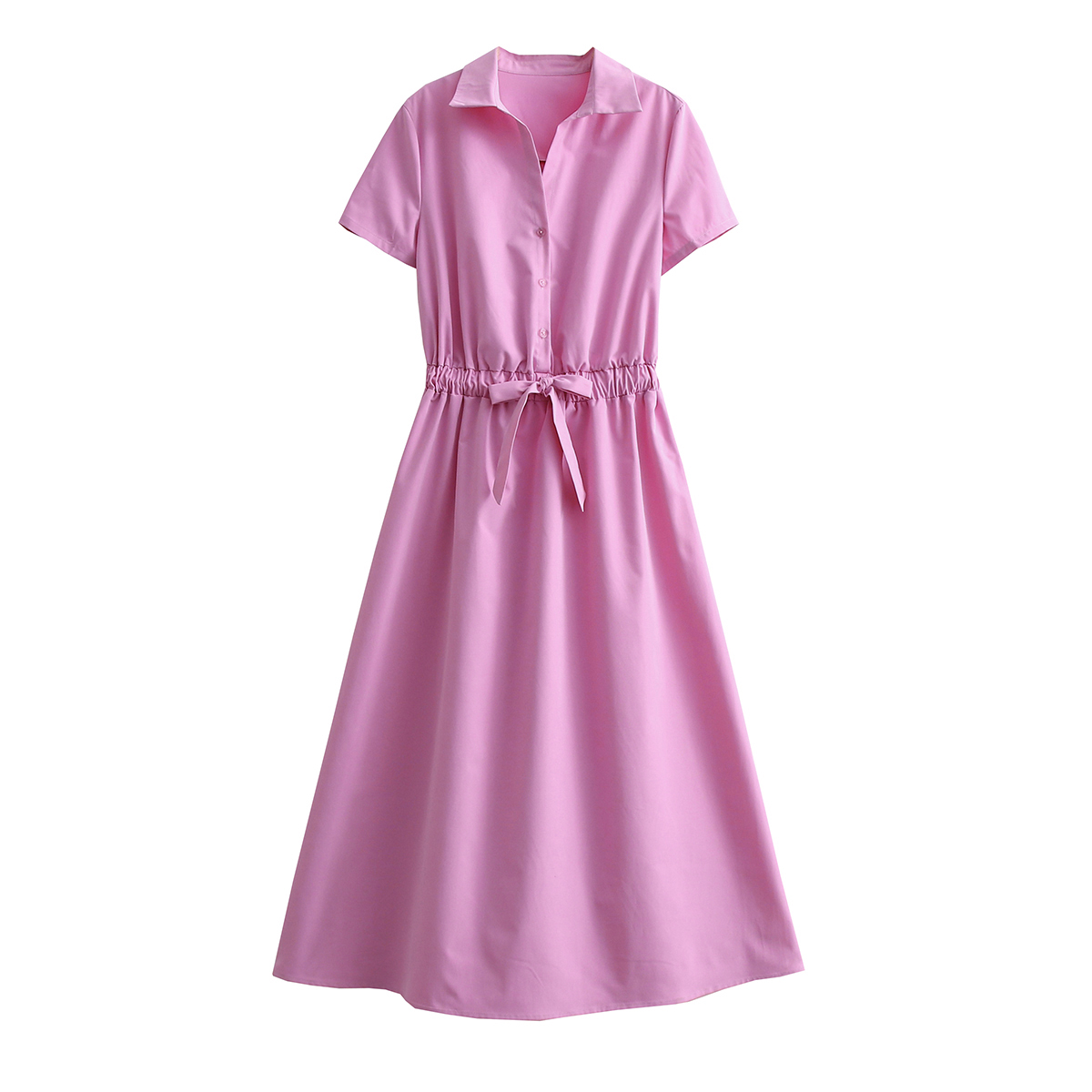 Women Clothing Collared Back Hollow-out Cropped Shirt Dress