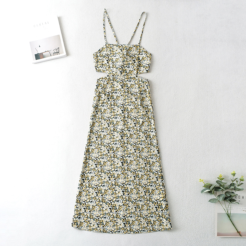 Small Chrysanthemum Wrapped Chest Backless Lace up Strap Maxi Dress - Dresses - Uniqistic.com